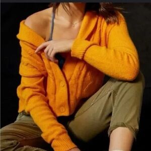 Pilcro Anthropologie Cropped Cardigan Sweater Marigold Yellow XS Cozy